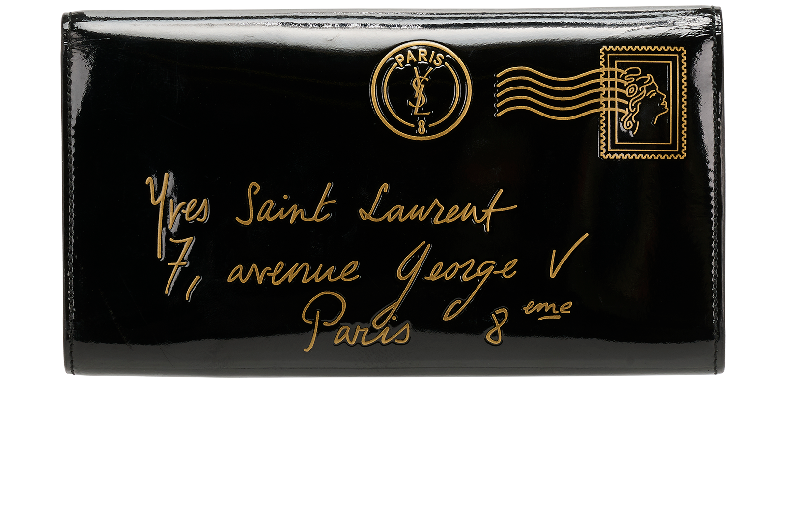 Y Mail Envelope Clutch, &pound;295, Handbags, Black, Patent Leather, Back view